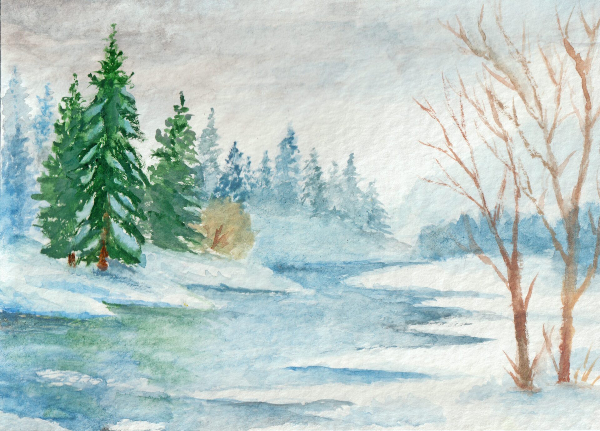 "Winter-brook" aquarelle 2025 19x26cm