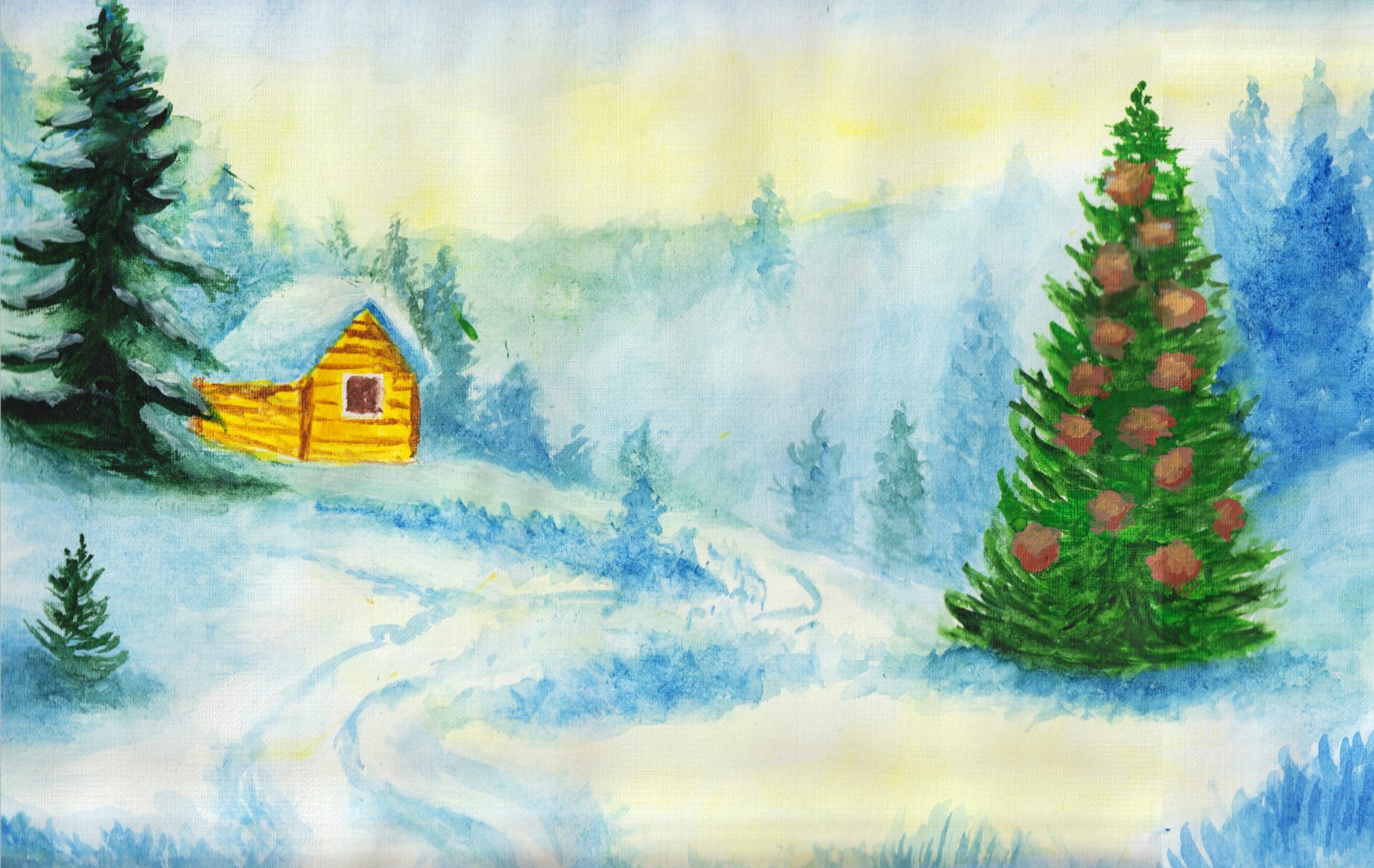 "Christmas in a forest hut" aquarelle 2025 23x34cn